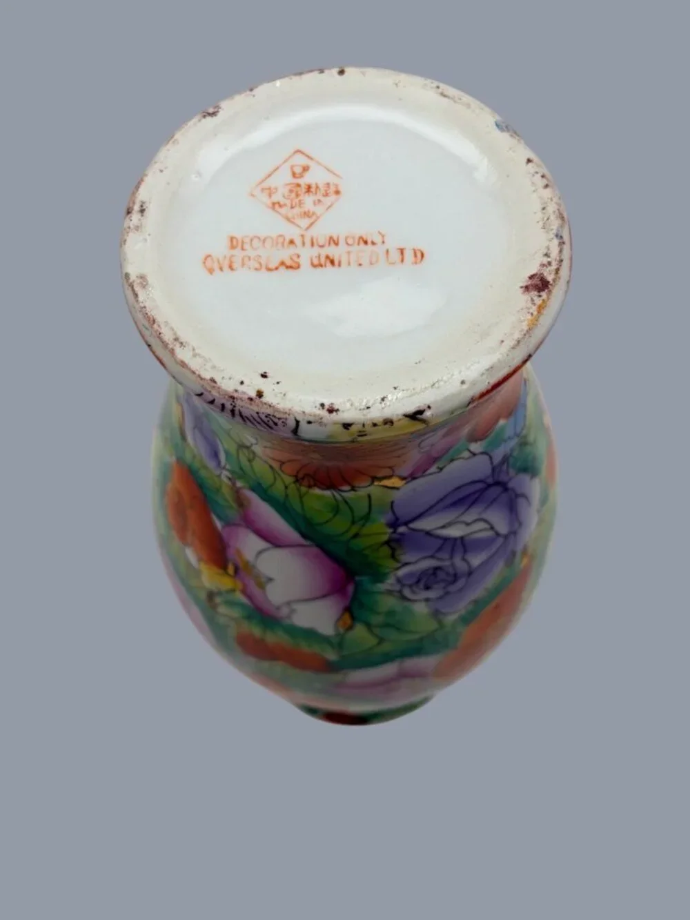 VTG Chinese Mille Fleur Rose Floral Porcelain Vase Hand Painted Gold Accents